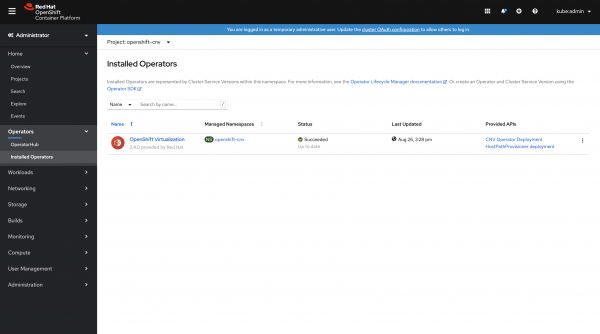 Figure 5: The Openshift Virtualization Operator installation was successful. Figure 5: The Openshift Virtualization Operator installation was successful.